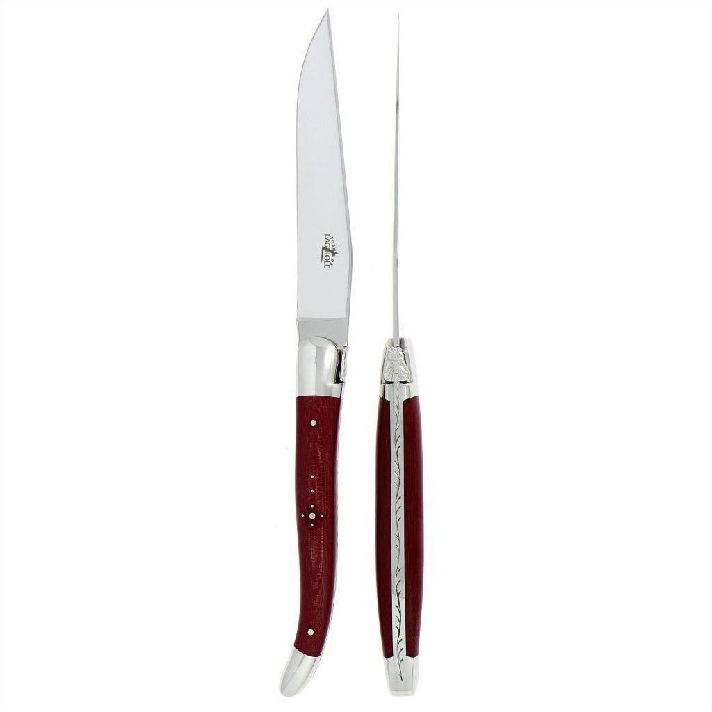 Laguiole 2 Piece Steak Knife Set Fabric Series Burgundy