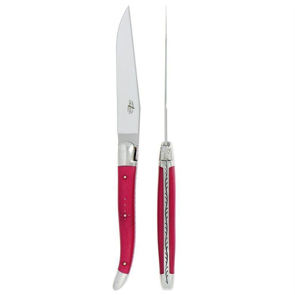 Laguiole 2 Piece Steak Knife Set Fabric Series Fuchsia