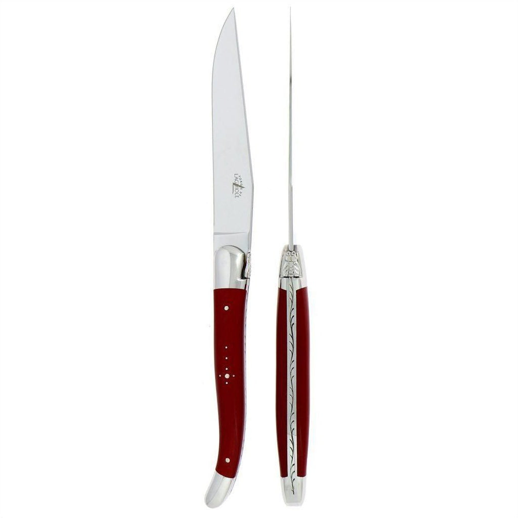 Laguiole 2 Piece Steak Knife Set Fabric Series Red