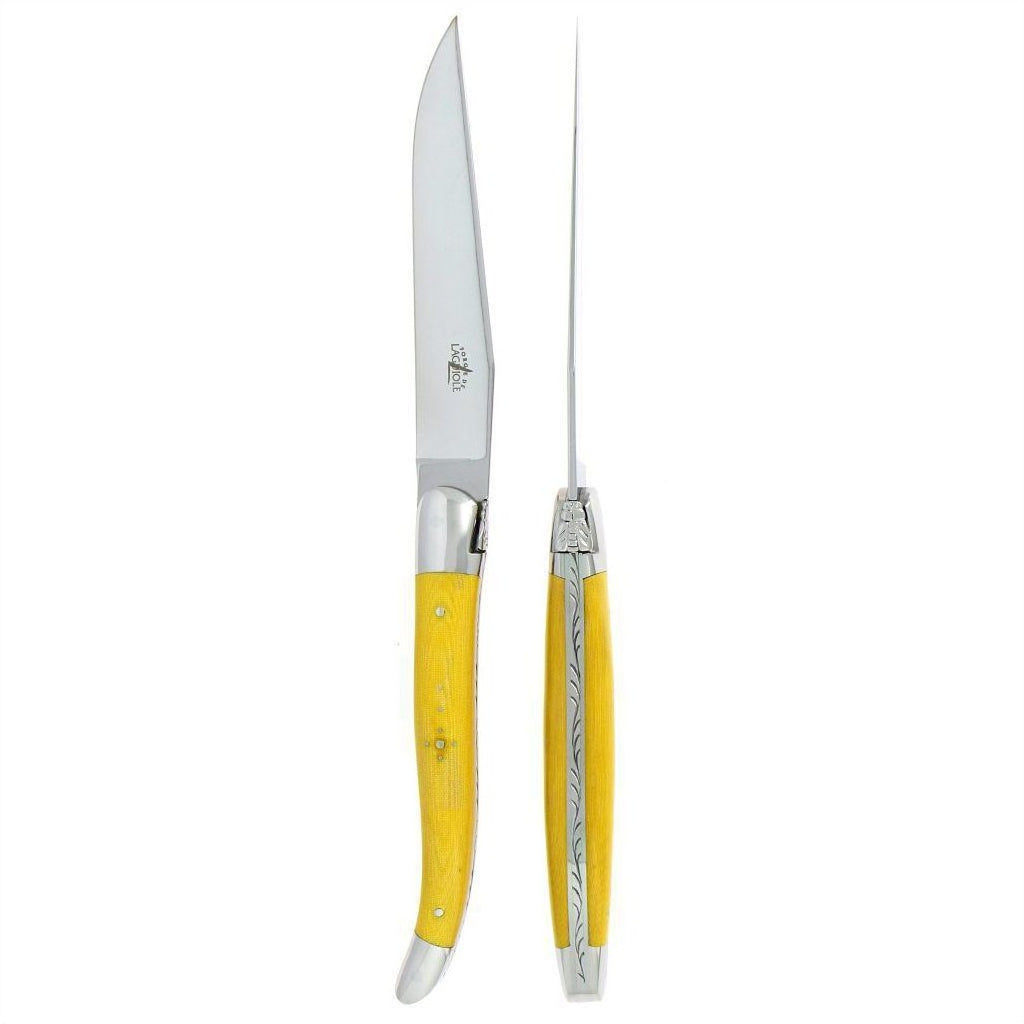 Laguiole 2 Piece Steak Knife Set Fabric Series Yellow