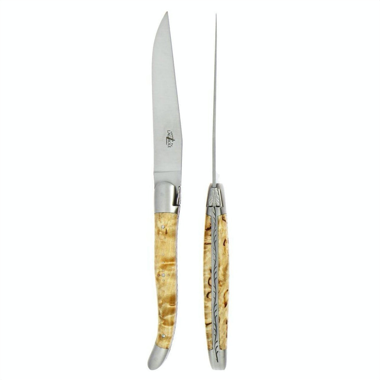 Laguiole 2 Piece Steak Knife Set Birchwood Handle Satin Finish