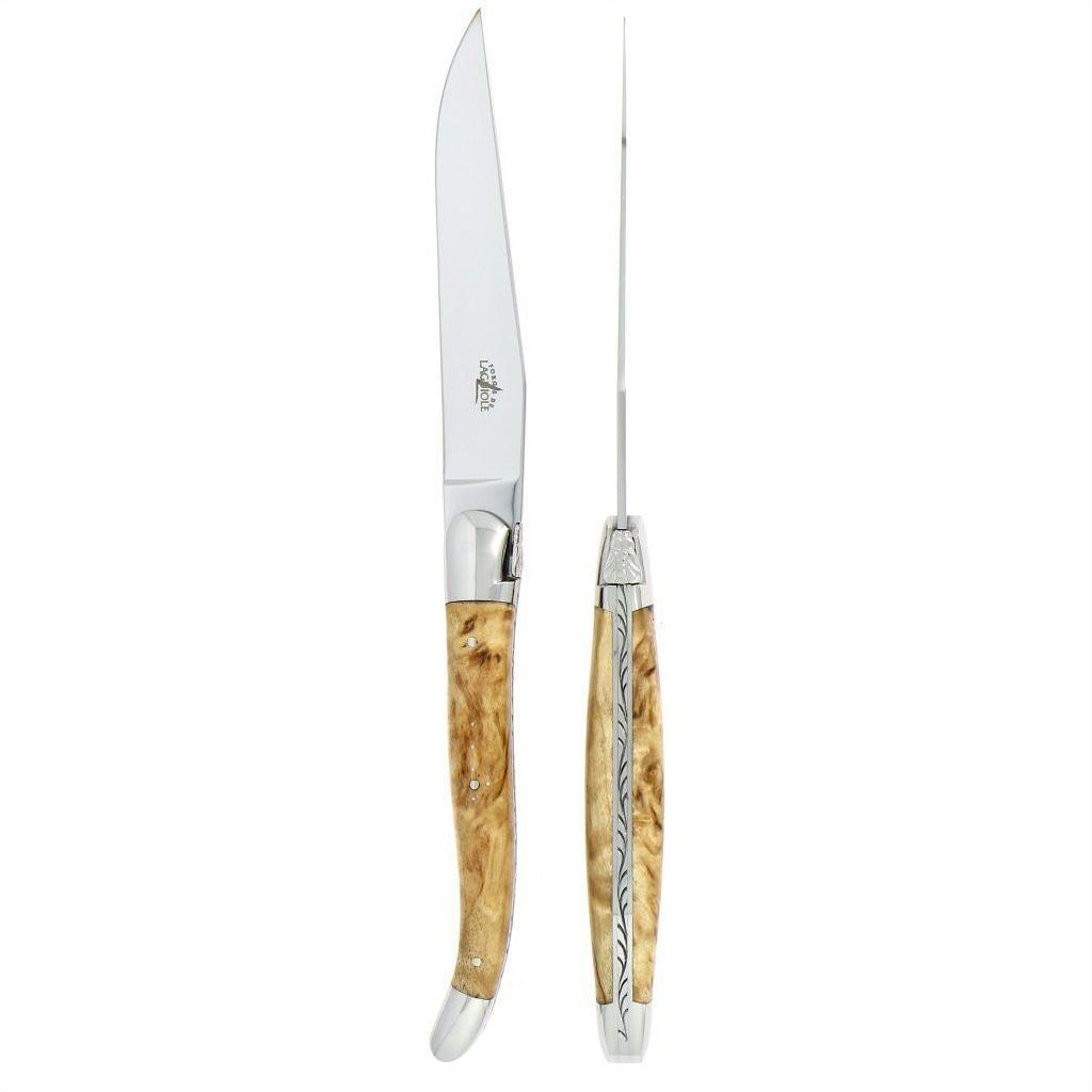 Laguiole 2 Piece Steak Knife Set Birchwood Handle Shiny Finish