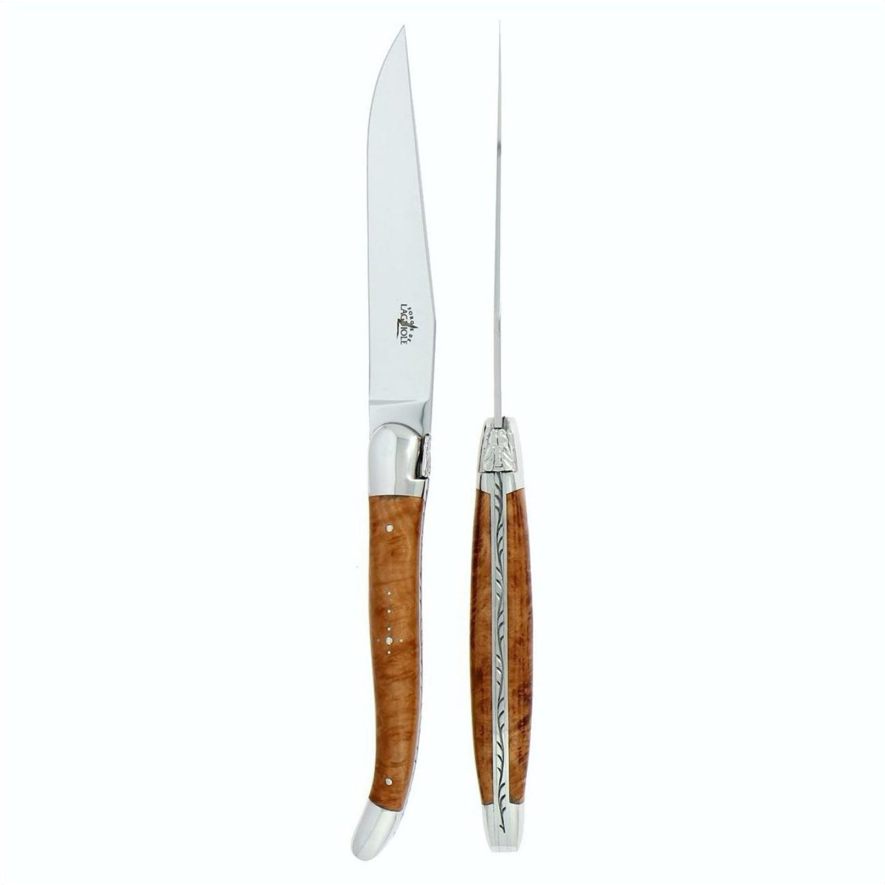 Laguiole 2 Piece Steak Knife Set Briar Wood Shiny Finish