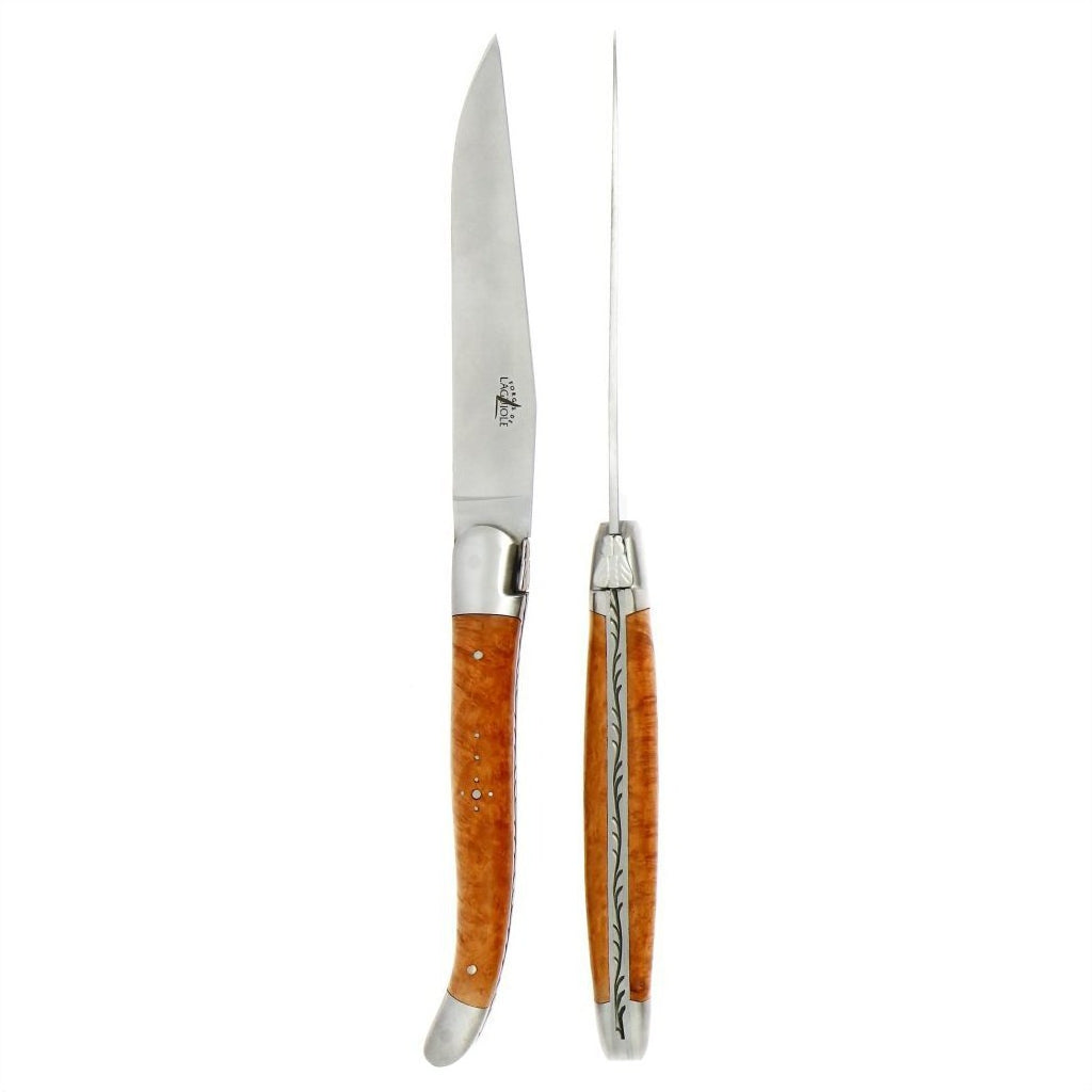 Laguiole 2 Piece Steak Knife Set Briarwood Satin Finish
