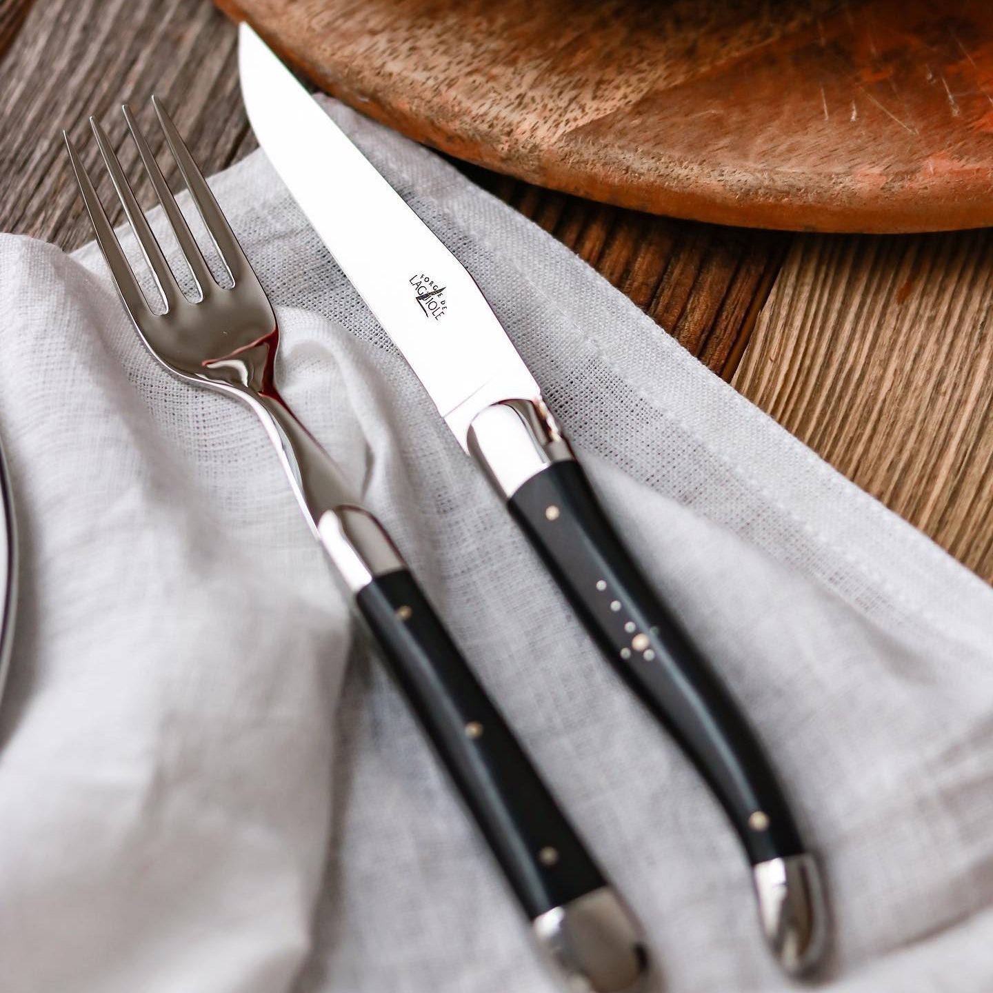 Laguiole 2 Piece Steak Knife Set Dark Horn Tip