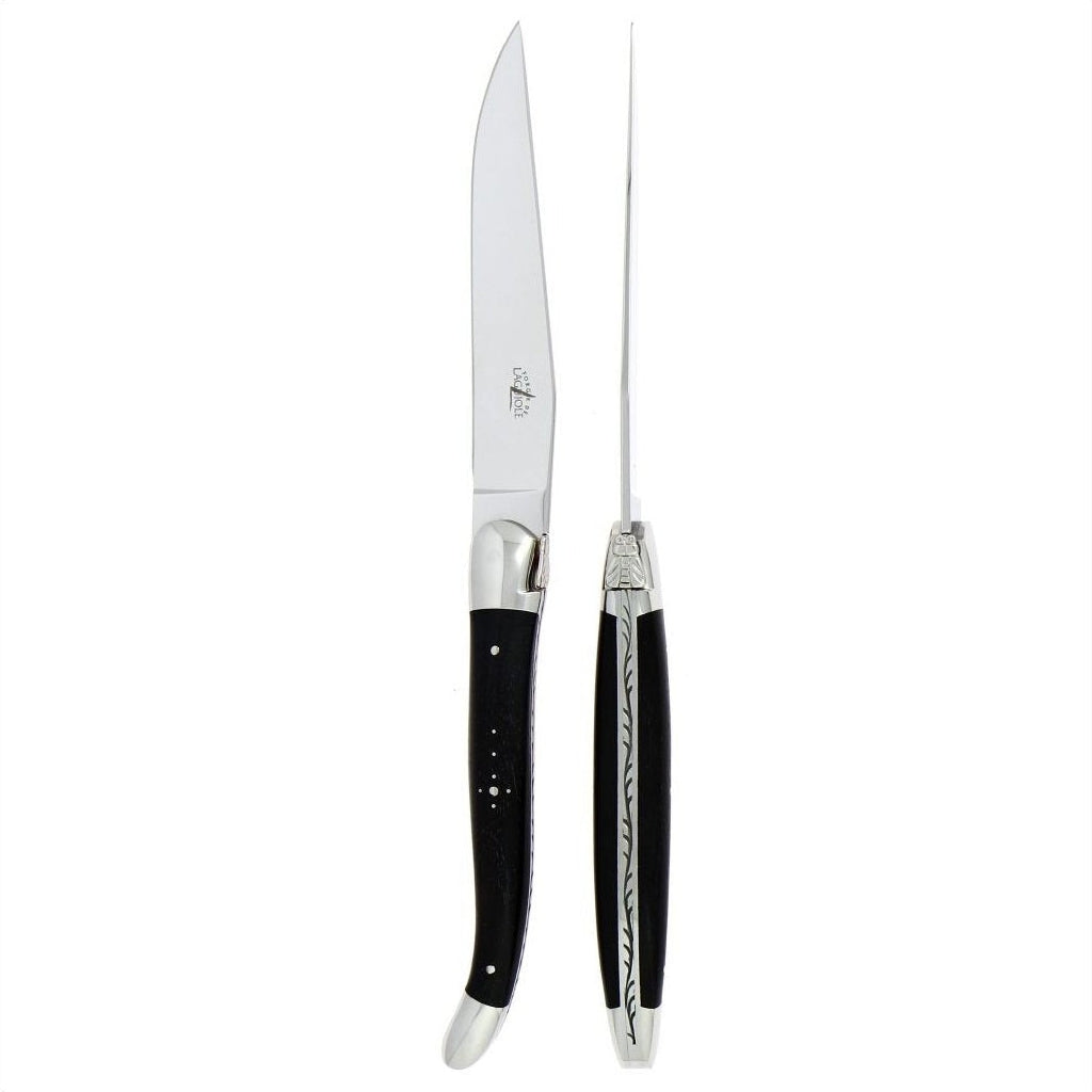 Laguiole 2 Piece Steak Knife Set Ebony Wood Shiny Finish