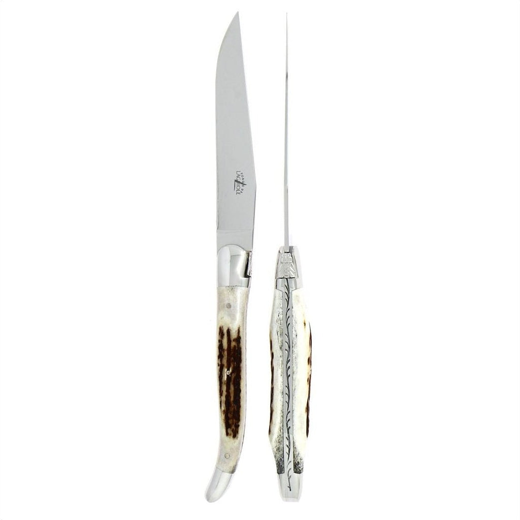 Laguiole 2 Piece Steak Knife Set Elk Stag Handle