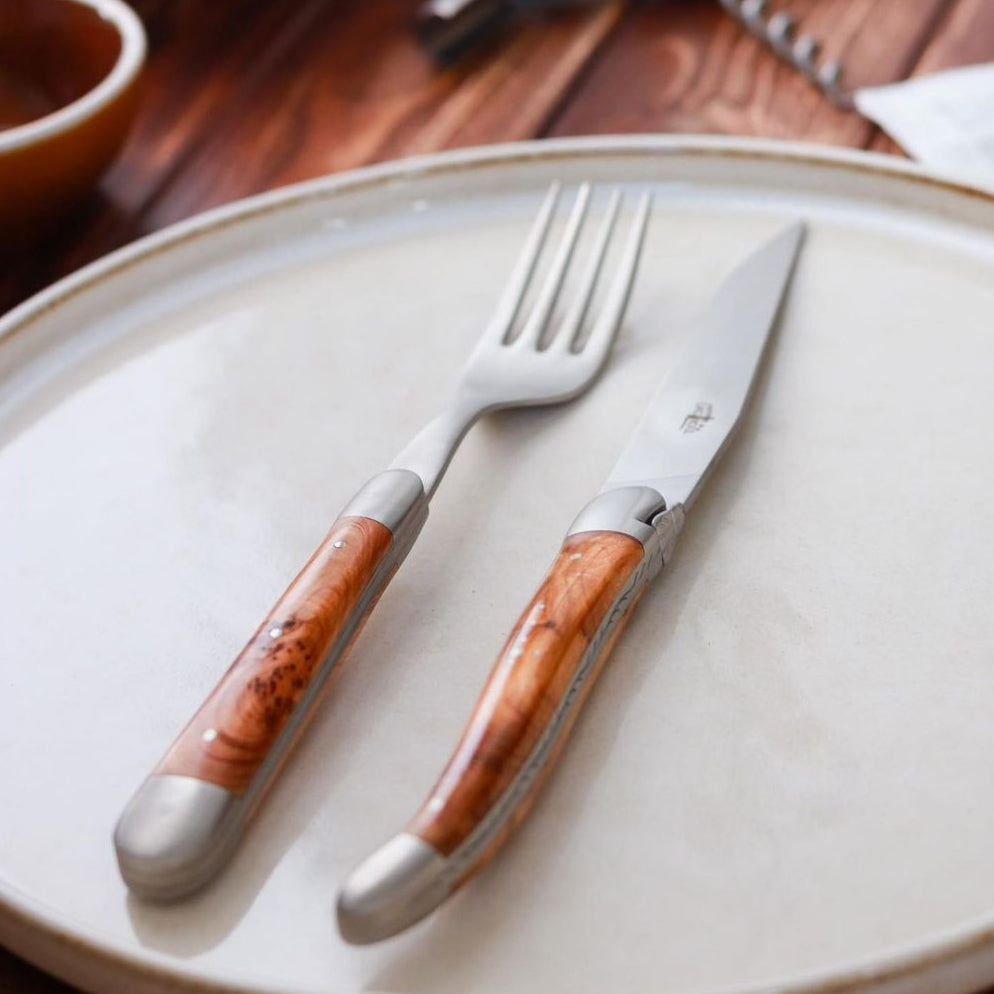 Laguiole 2 Piece Steak Knife Set Juniper Handle Satin Finish