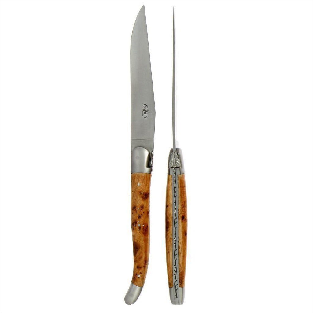 Laguiole 2 Piece Steak Knife Set Juniper Handle Satin Finish