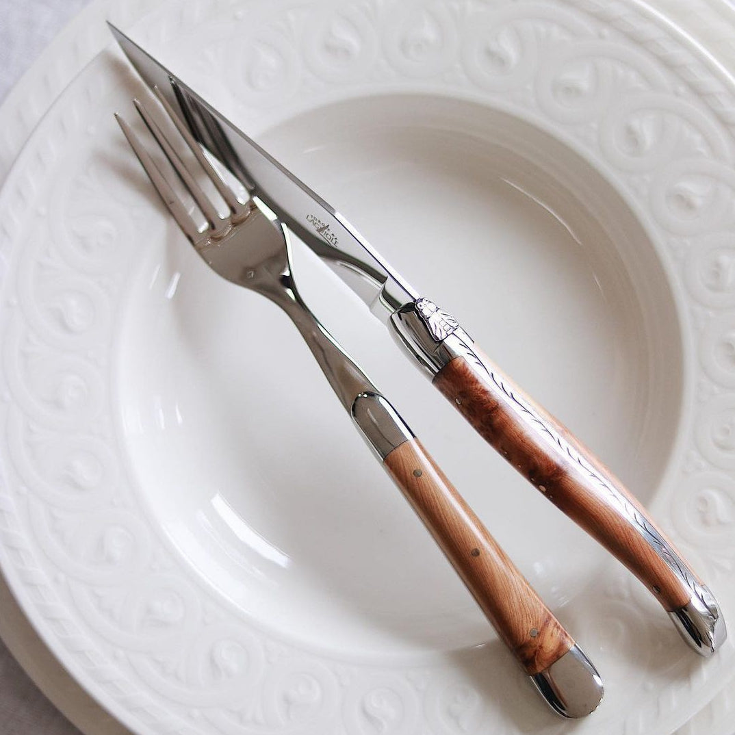 Laguiole 2 Piece Steak Knife Set Juniper Handle Shiny Finish