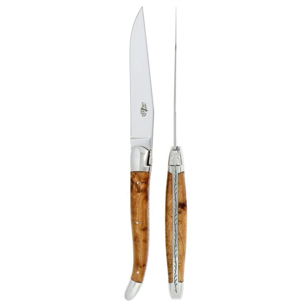 Laguiole 2 Piece Steak Knife Set Juniper Handle Shiny Finish