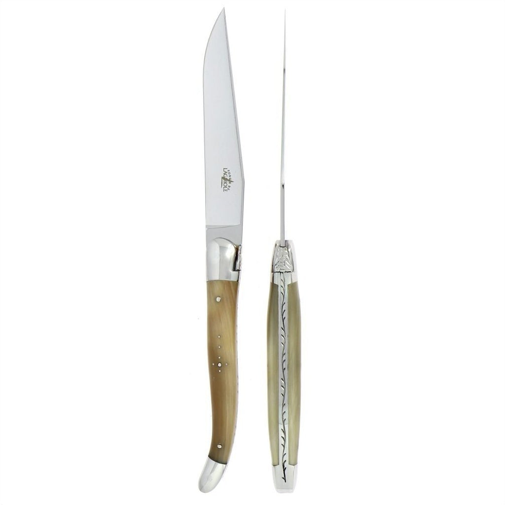 Laguiole 2 Piece Steak Knife Set Light Horn Tip