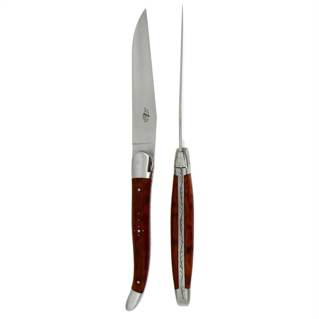 Laguiole 2 Piece Steak Knife Set Snake Wood Satin Finish
