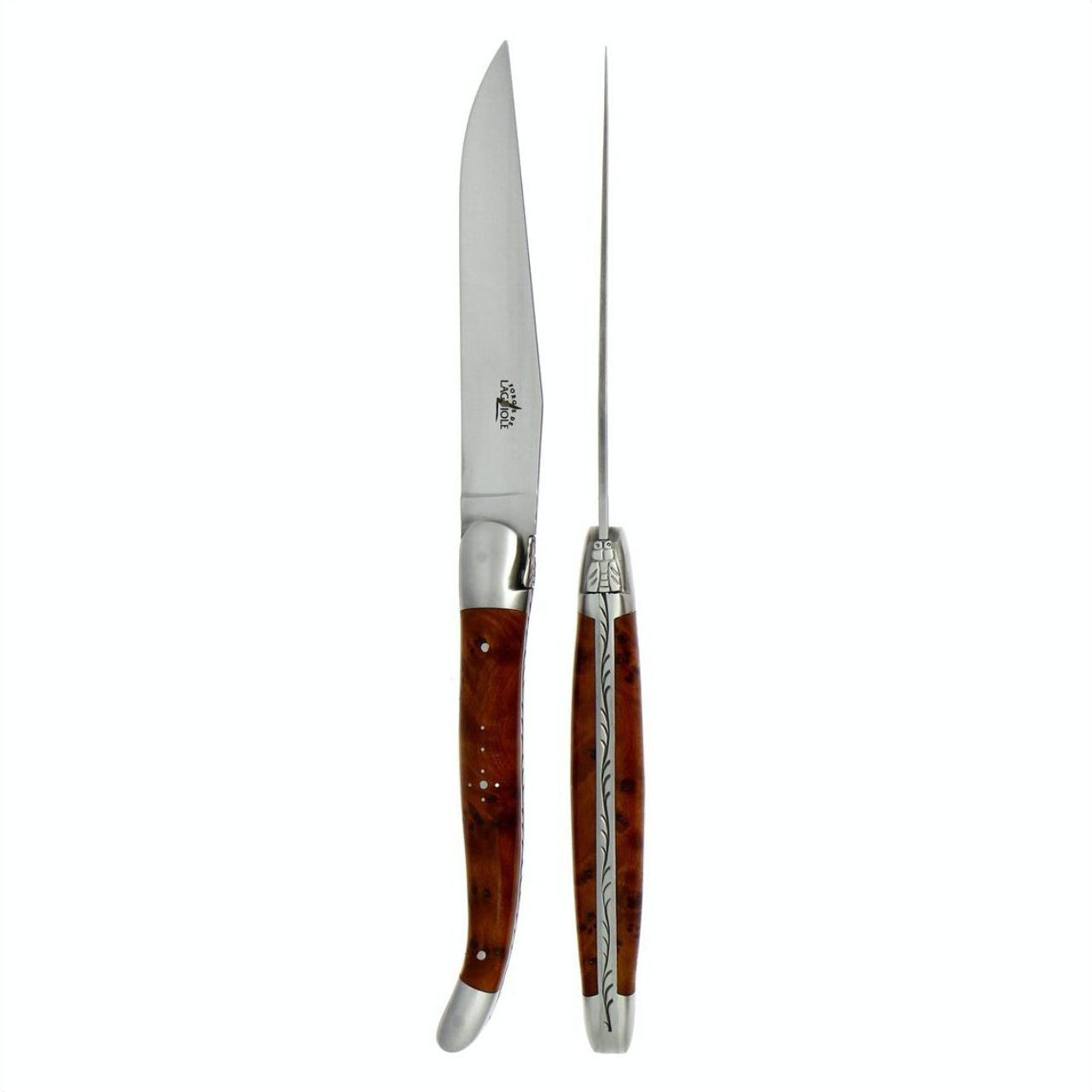 Laguiole 2 Piece Steak Knife Set Thuya Burl Satin Finish