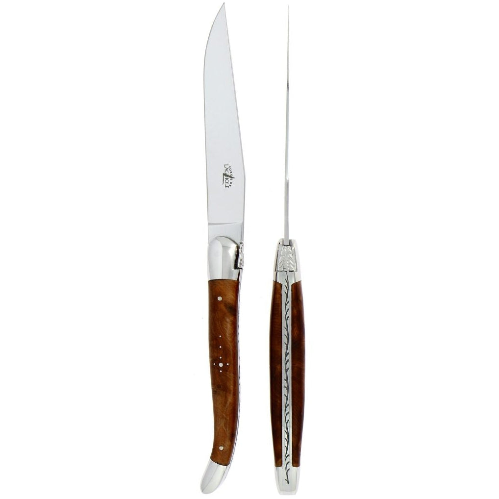 Set of 2 Laguiole Table Knives and 2 Forks Thuya wood
