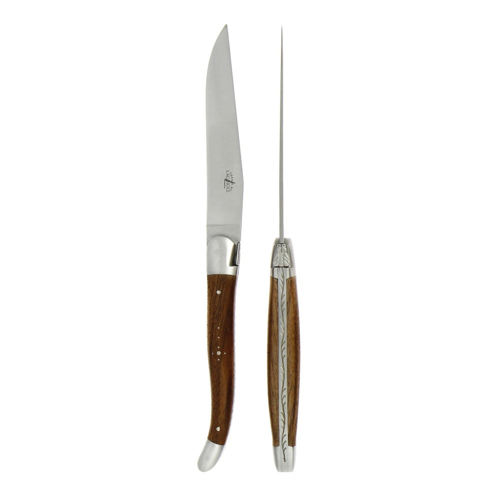 Forge de  Laguiole 2 Piece Steak Knife Set Walnut Satin Finish