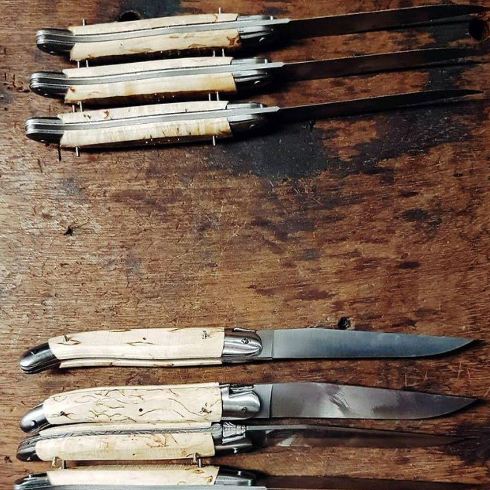 Laguiole 6 Piece Steak Knife Set Birchwood Handle Satin Finish