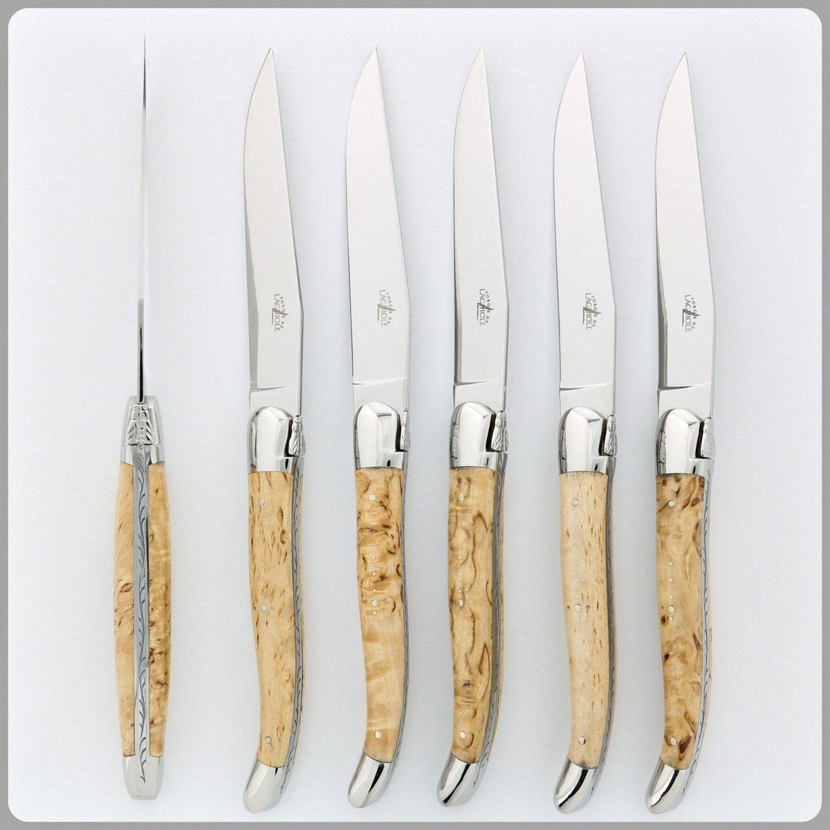 Laguiole 6 Piece Steak Knife Set Birchwood Handle Shiny Finish