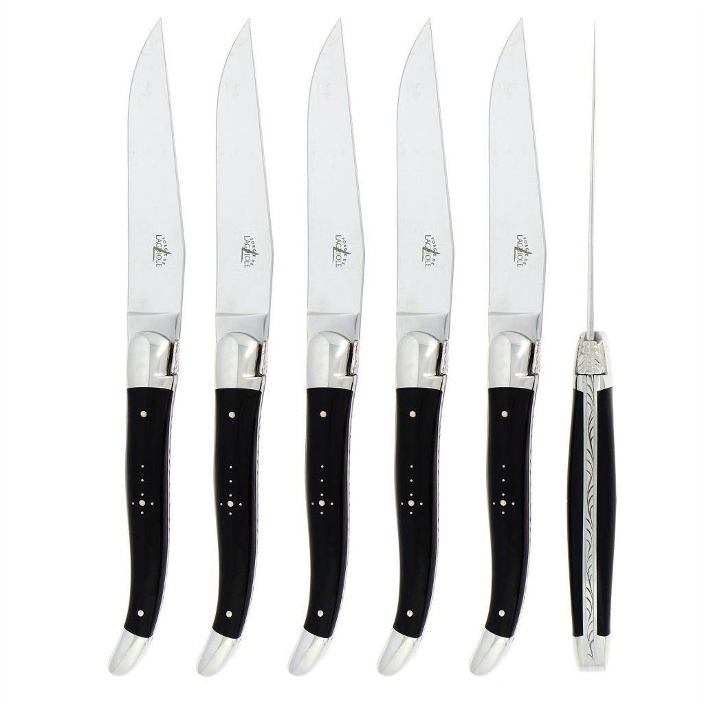 Laguiole 6 Piece Steak Knife Set Dark Horn Tip