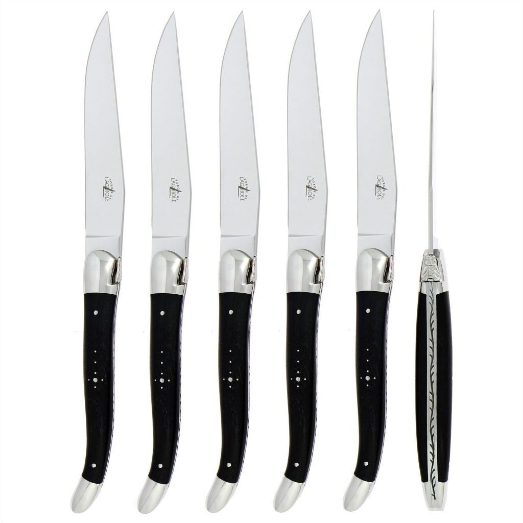 Laguiole 6 Piece Steak Knife Set Ebony Wood Shiny Finish