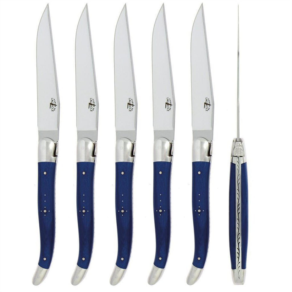 Laguiole 6 Piece Steak Knife Set Fabric Series Blue