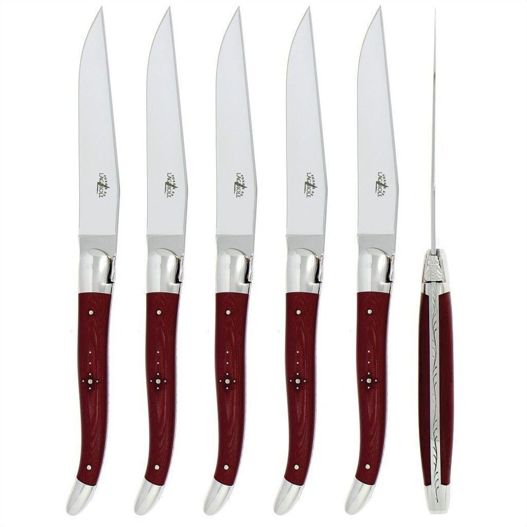 Laguiole 6 Piece Steak Knife Set Fabric Series Burgundy