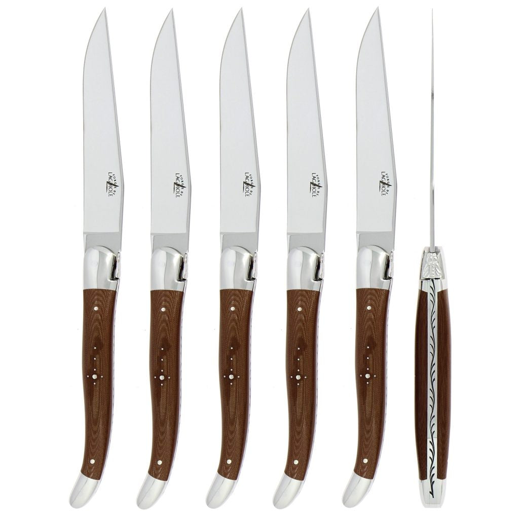 Forge de  Laguiole 6 Piece Steak Knife Set Fabric Series Chocolate