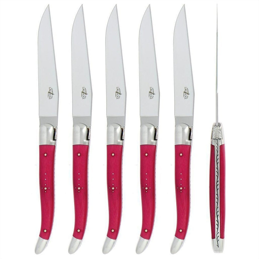 Laguiole 6 Piece Steak Knife Set Fabric Series Fucshia