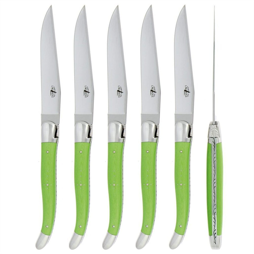 Laguiole 6 Piece Steak Knife Set Fabric Series Green