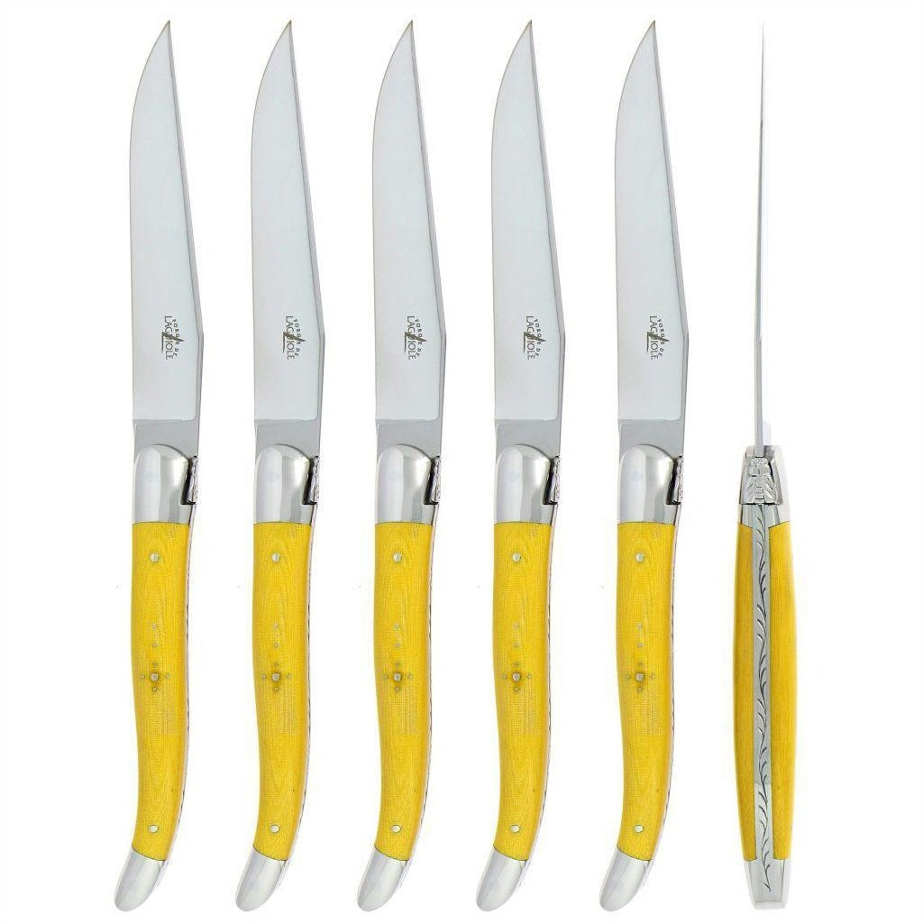 Laguiole 6 Piece Steak Knife Set Fabric Series Yellow