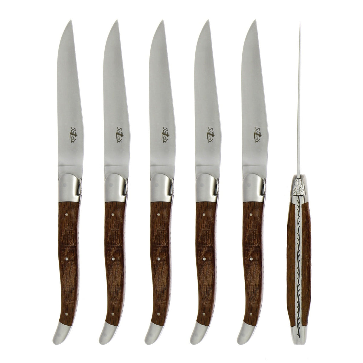Forge de  Laguiole 6 Piece Steak Knife Set Fossilized Oak Bark Satin Finish