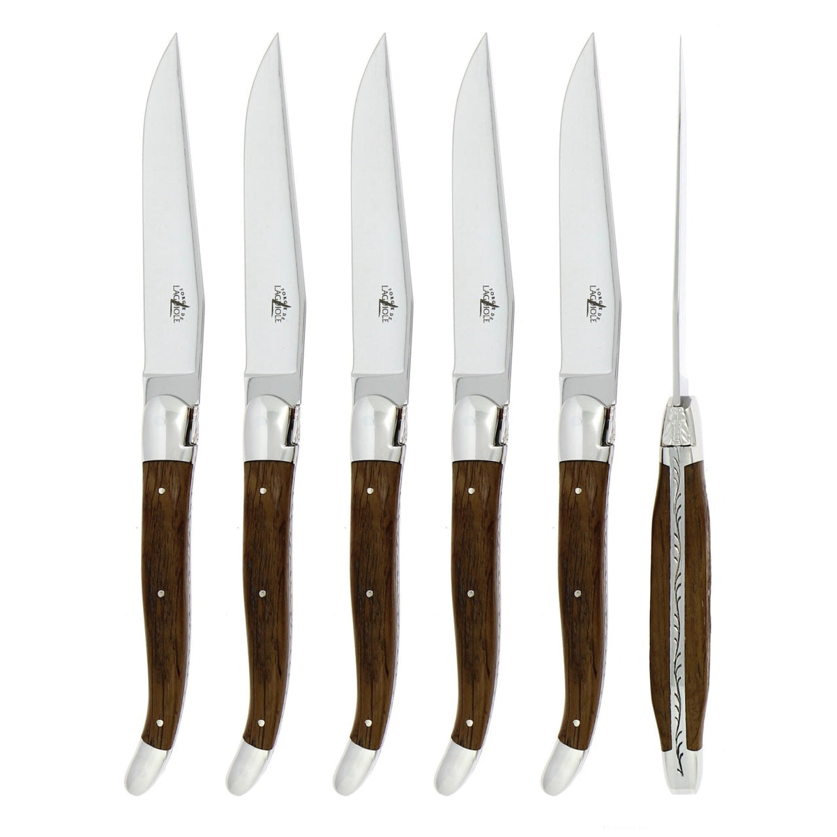 Forge de  Laguiole 6 Piece Steak Knife Set Fossilized Oak Bark Shiny Finish