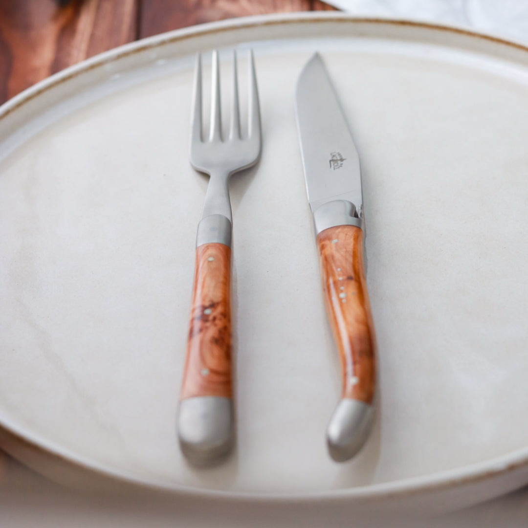 Forge de  Laguiole 6 Piece Steak Knife Set Juniper Handle Satin Finish