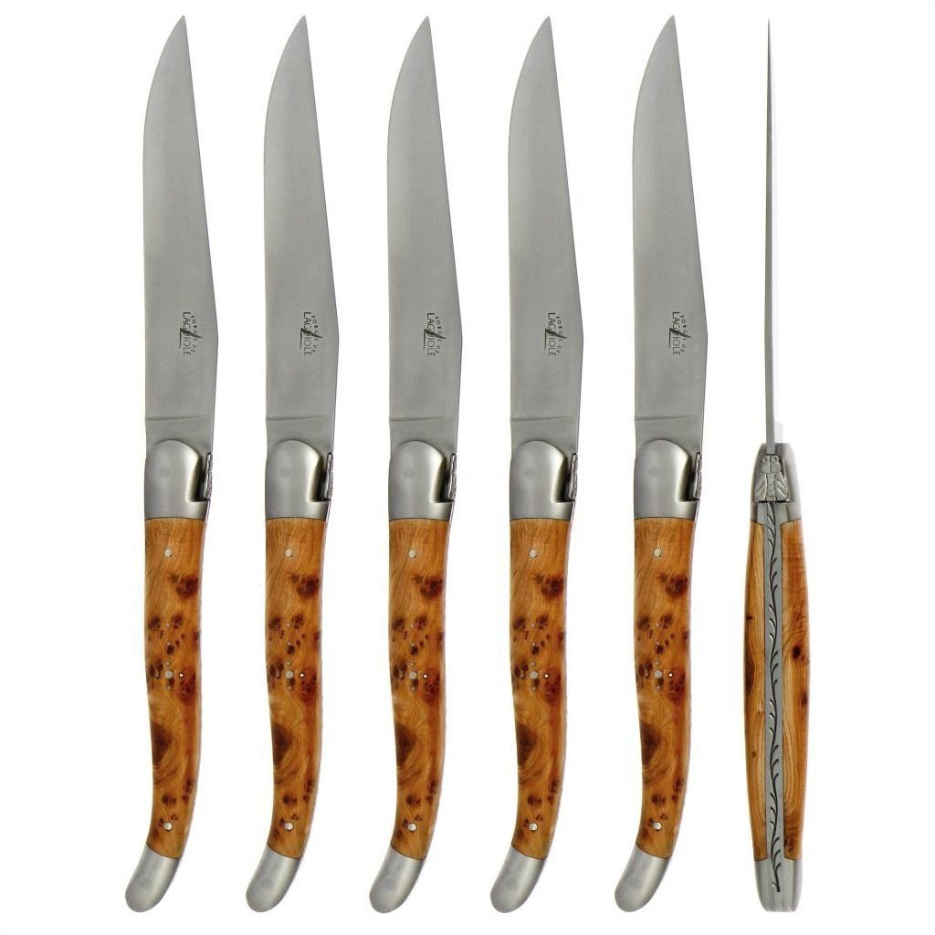 Laguiole 6 Piece Steak Knife Set Juniper Handle Satin Finish