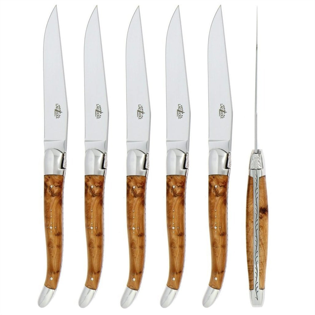Laguiole 6 Piece Steak Knife Set Juniper Handle Shiny Finish