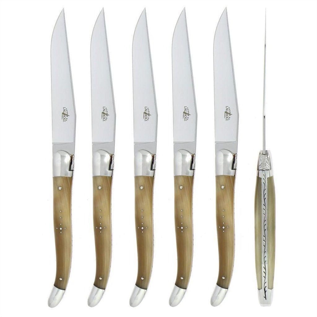 Laguiole 6 Piece Steak Knife Set Light Horn Tip