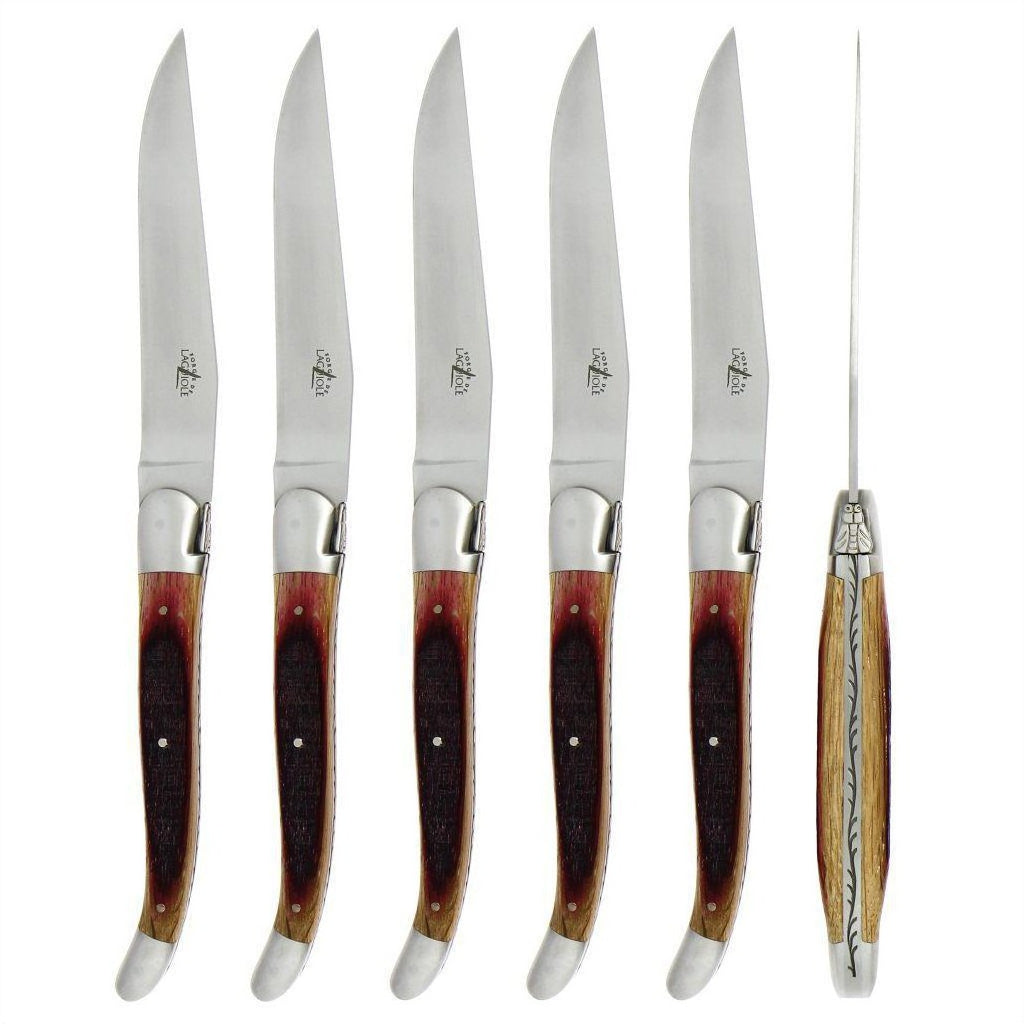 Forge de Laguiole 6 cuchillos para carne madera de barrica - Ganivetería  Roca