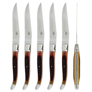 Forge de Laguiole 2 Piece Steak Knife Set Oak Barrel Wood Handle Shiny -  Forge de Laguiole USA