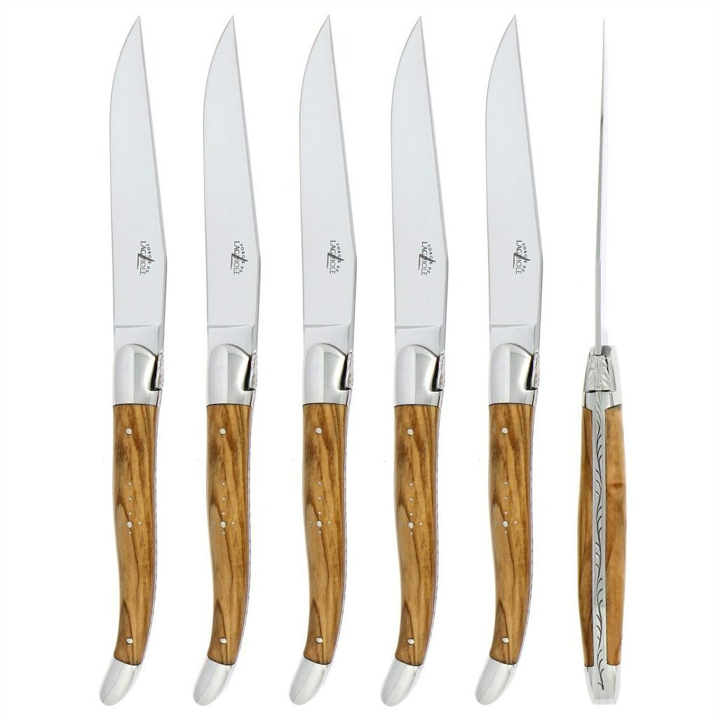 Laguiole Steak Knives Set of 6 – 6 Mixed wood – Brass Bolsters
