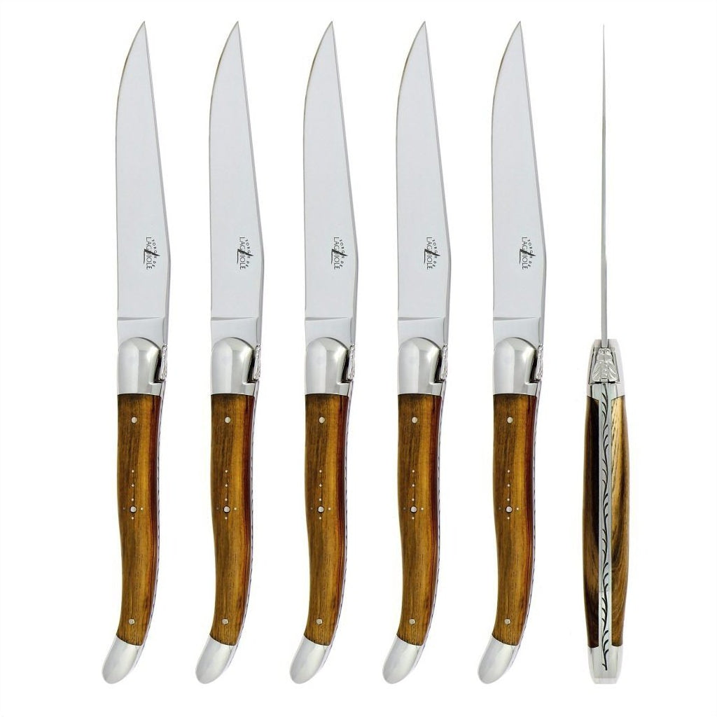 Laguiole 6 Piece Steak Knife Set Pistachio Handle Shiny Finish