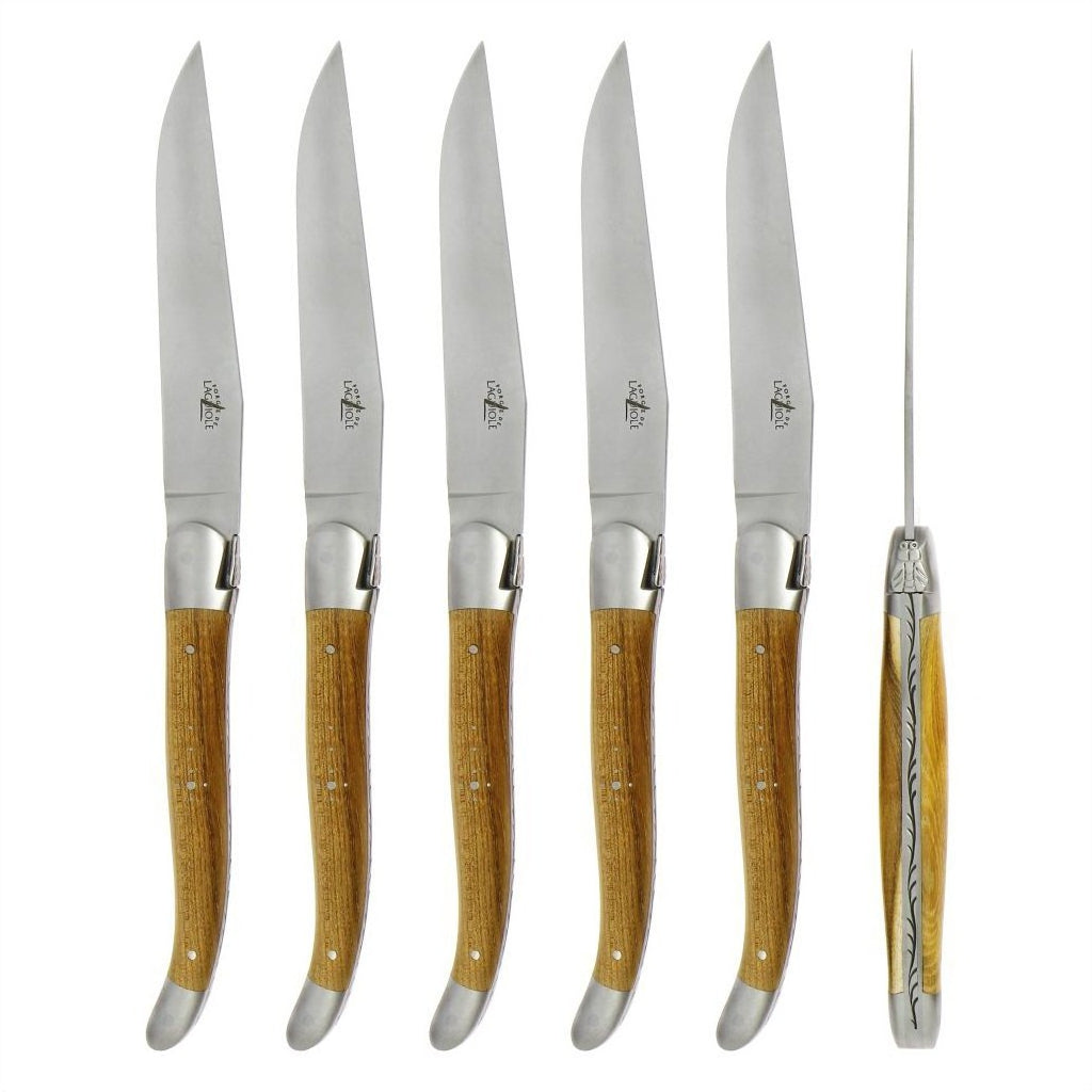 Laguiole 6 Piece Steak Knife Set Pistachio Wood Satin Finish