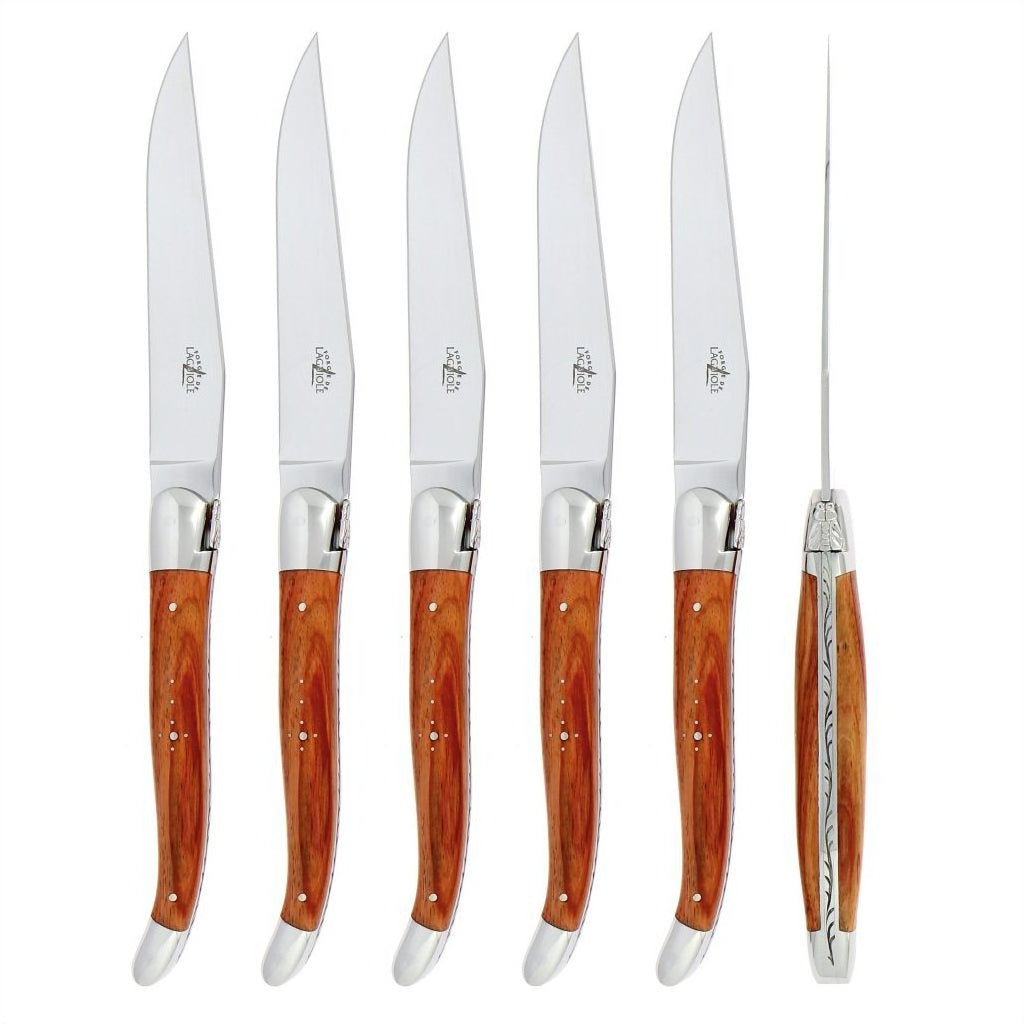 Laguiole 6 Piece Steak Knife Set Rosewood Shiny Finish