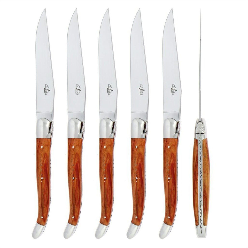 Laguiole 6 Piece Steak Knife Set Rosewood Shiny Finish