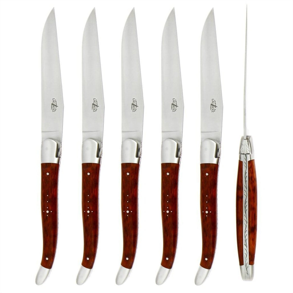 Laguiole 6 Piece Steak Knife Set Snake Wood Satin Finish