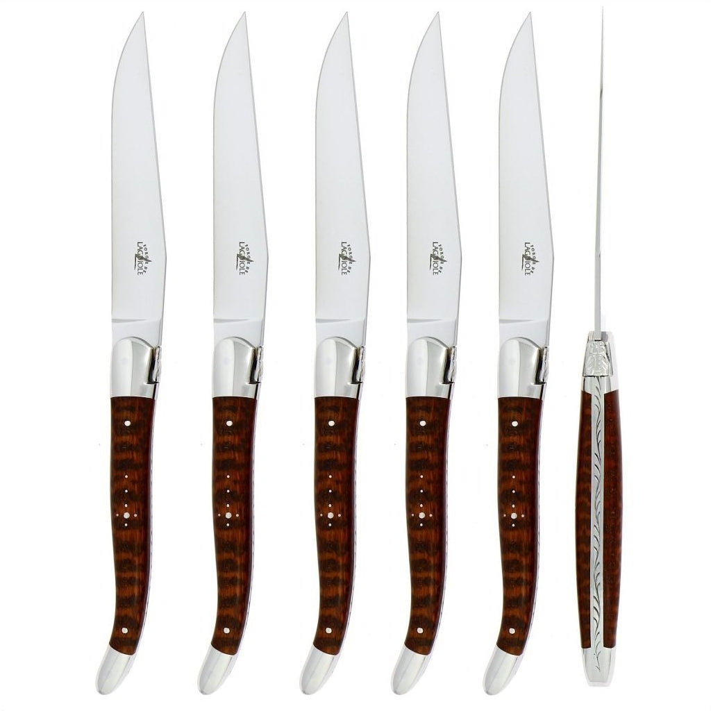 Laguiole 6 Piece Steak Knife Set Snake Wood Shiny Finish
