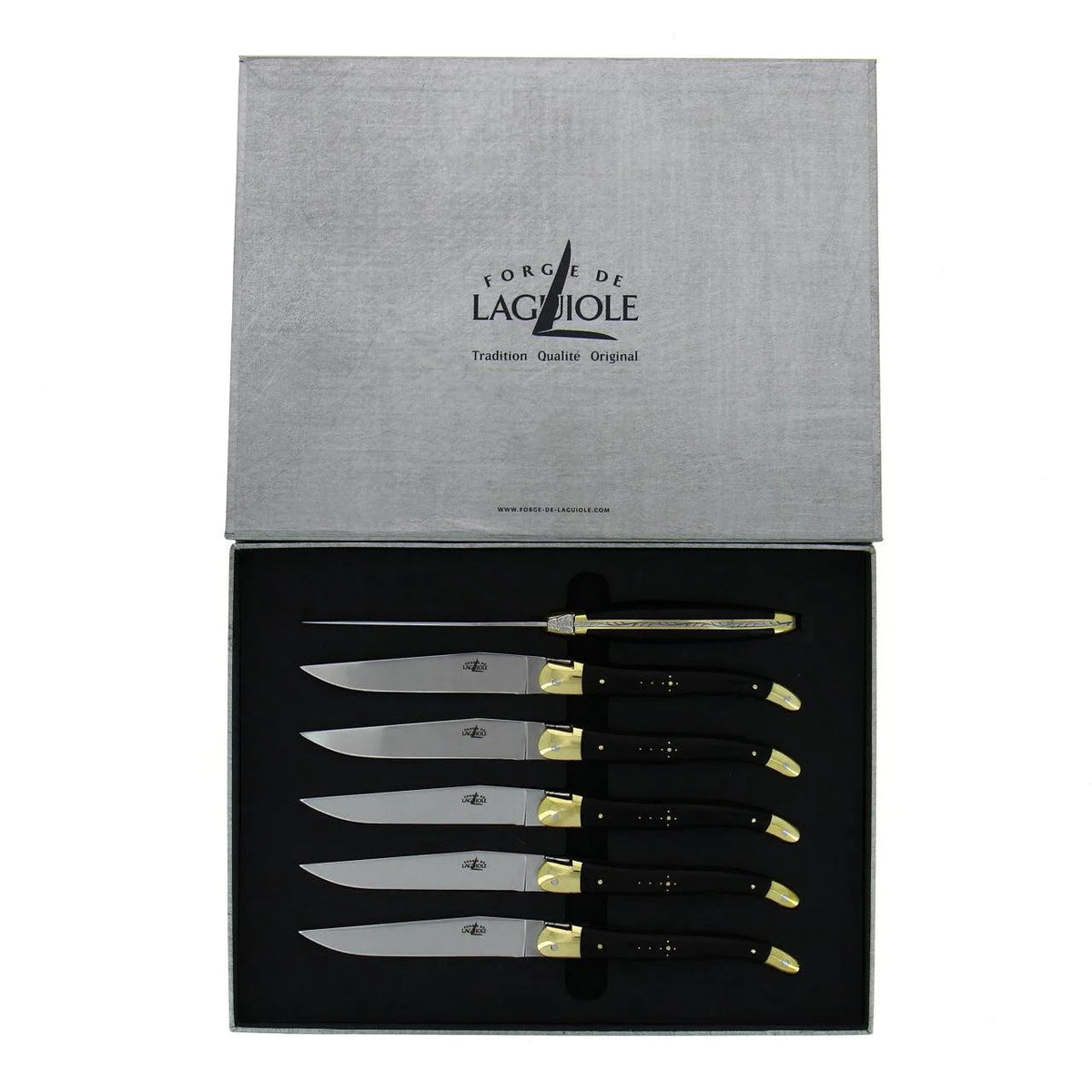 Forge de Laguiole Ebony Wood Steak Knives - Brass Bolsters