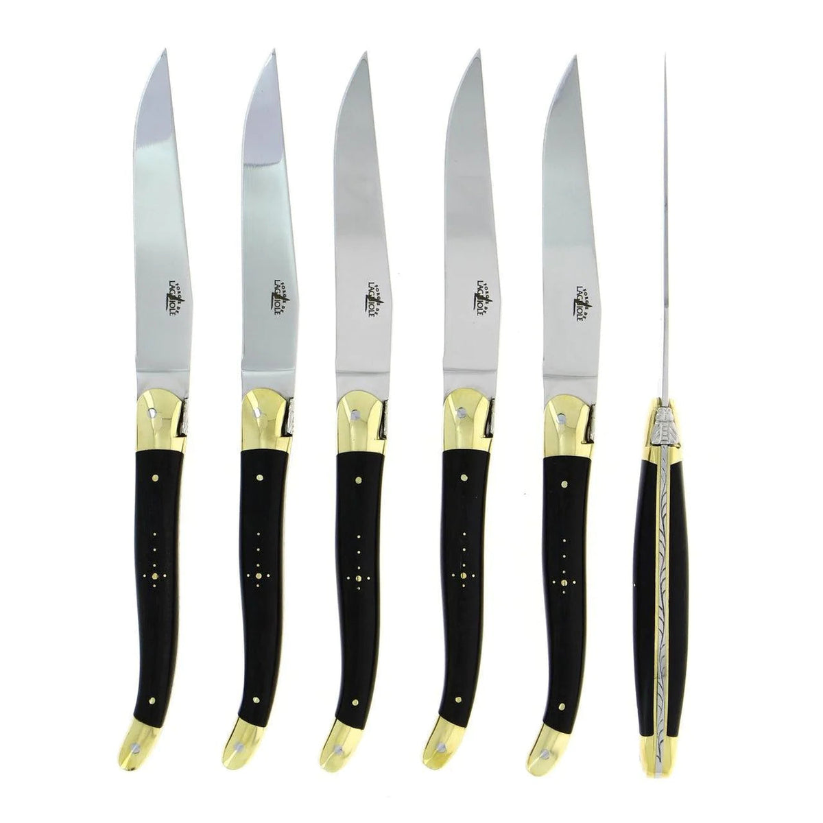 Forge de Laguiole Ebony Wood Steak Knives - Brass Bolsters