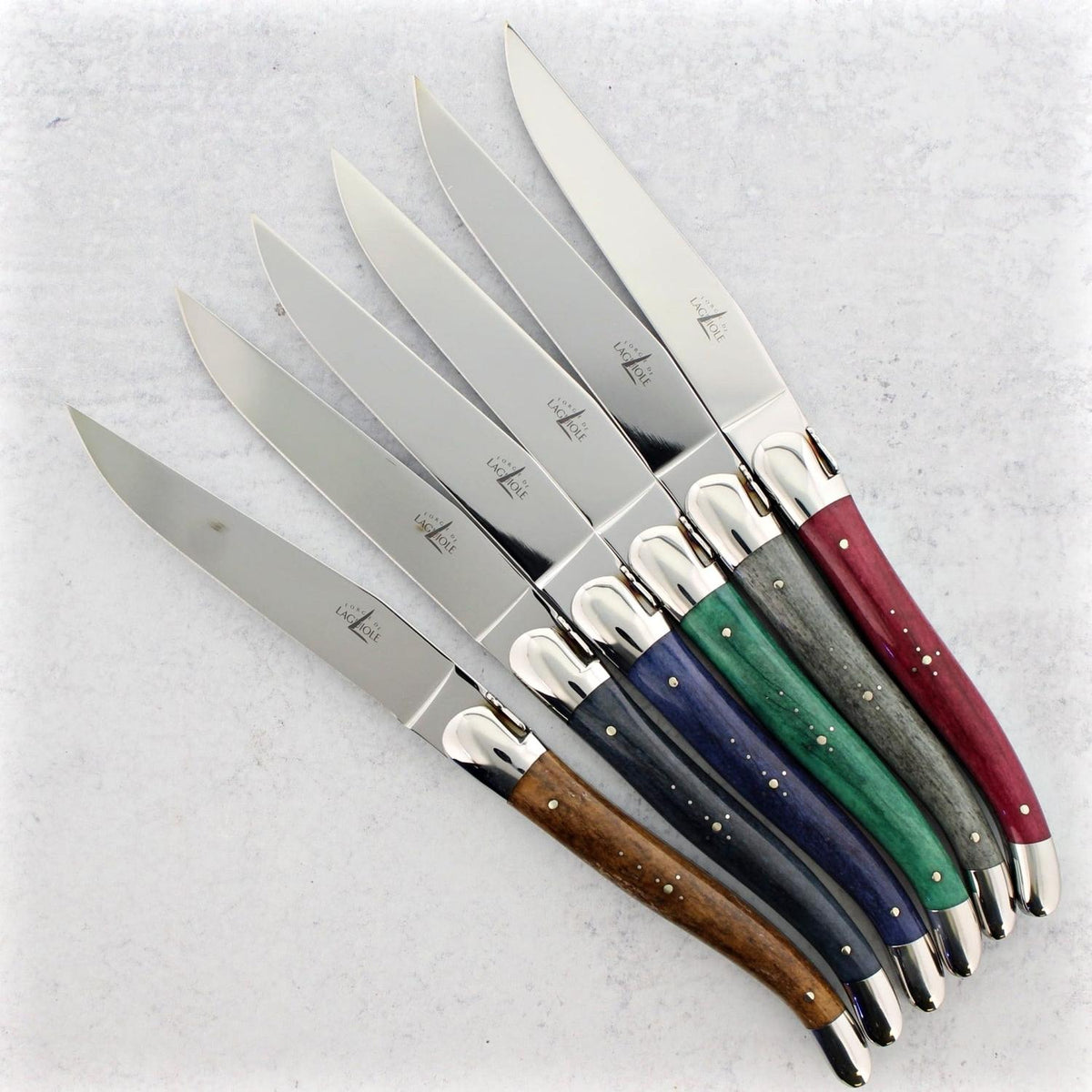 Forge de Laguiole Hand-Dyed Vintage Cattle Bone Steak Knives - Set of 6, - Handcrafted by Forge de Laguiole
