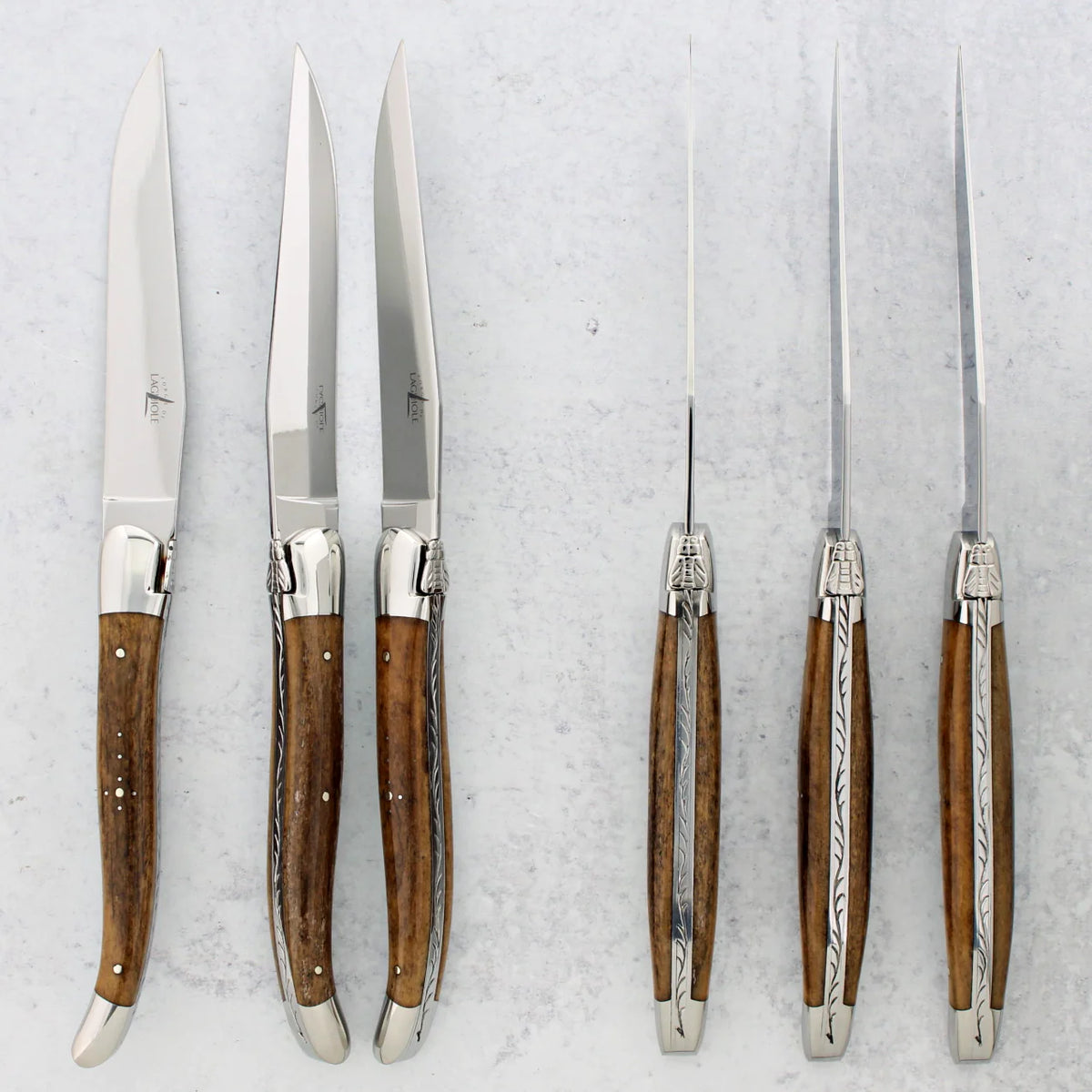 Forge de Laguiole "Mammoth-Style" Hand-Dyed Bone Steak Knives - Set of 6