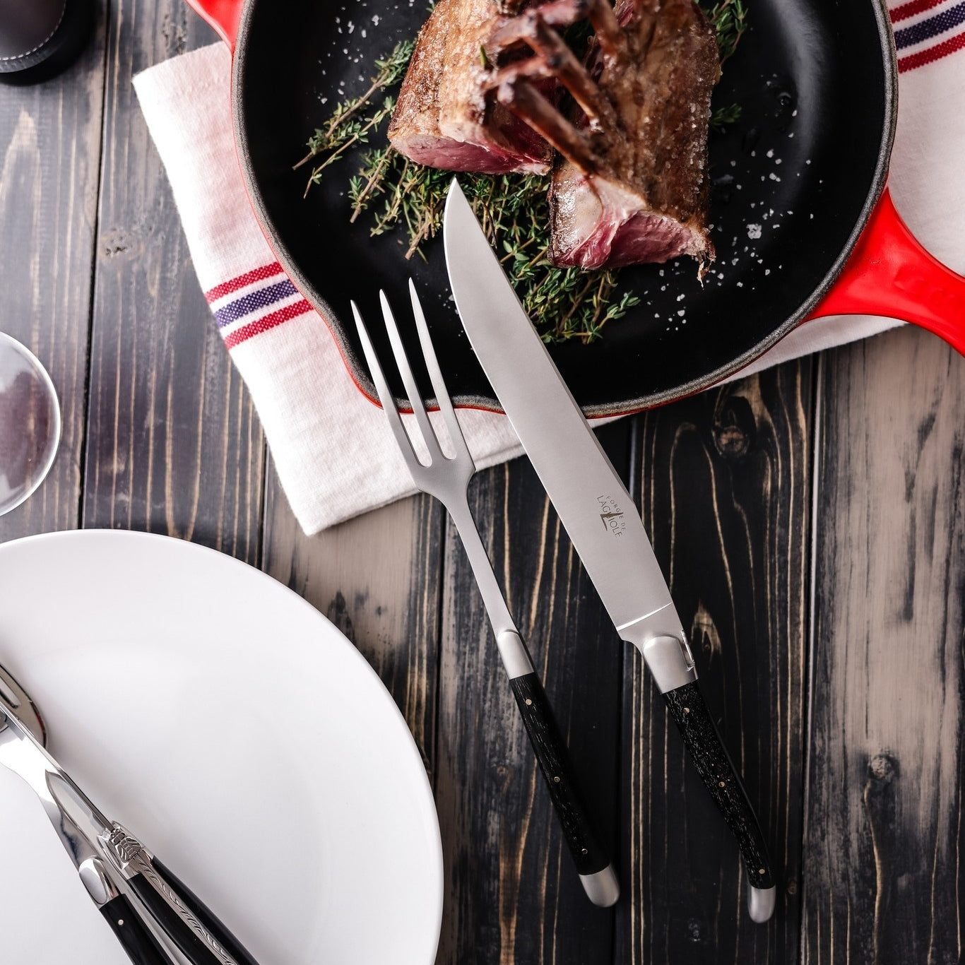 Laguiole Carving Set Ebony Handle Satin Finish